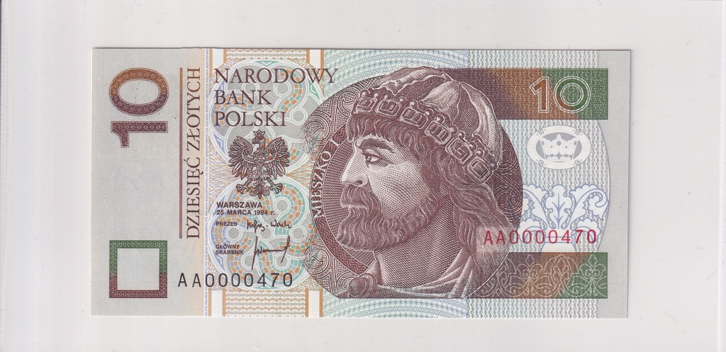 10 Złotych Polska 1994 UNC Seria AA niski numer 470