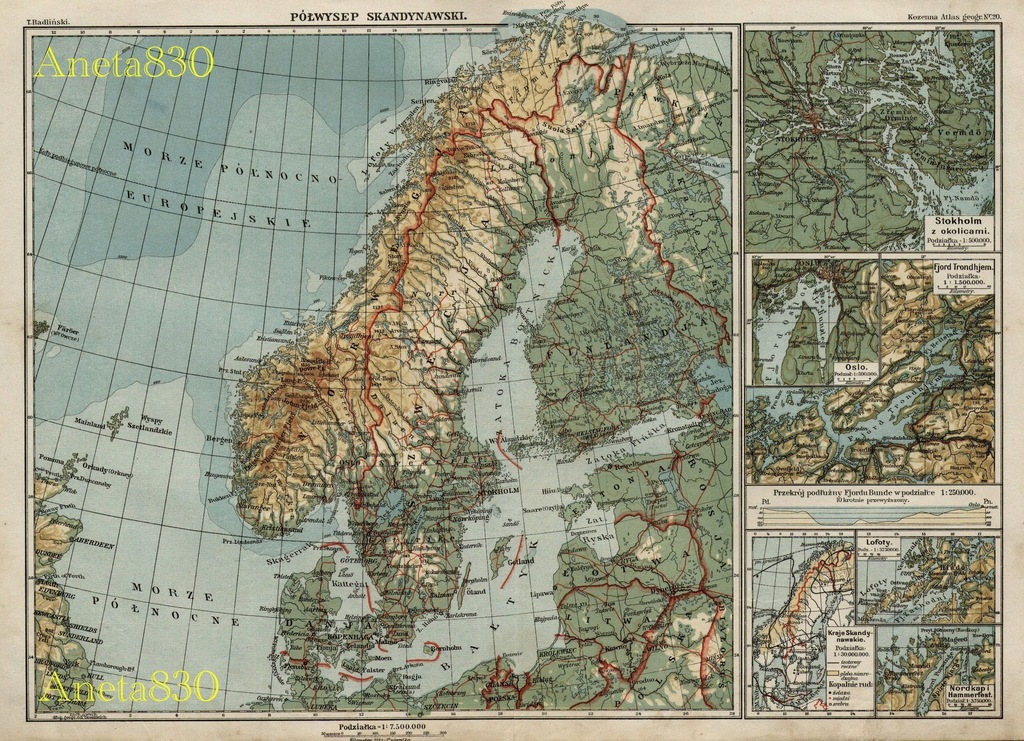 SKANDYNAWIA. Polska mapa z 1918 roku