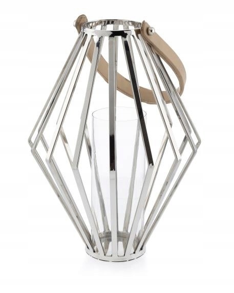 Lampion geometryczny ze stali wys. 41 cm Srebrny dekoracyjny lampionik w no