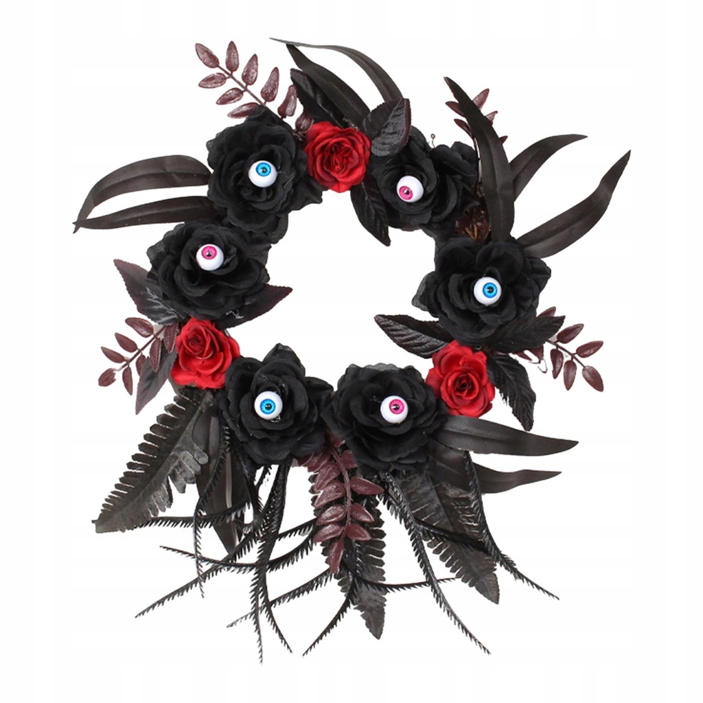 Halloween Artificial Eyeball Black Rose Hanging Wreath Handmade for Balcony