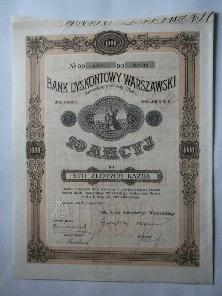 BANK DYSKONTOWY WARSZAWSKI -1000 ZŁ