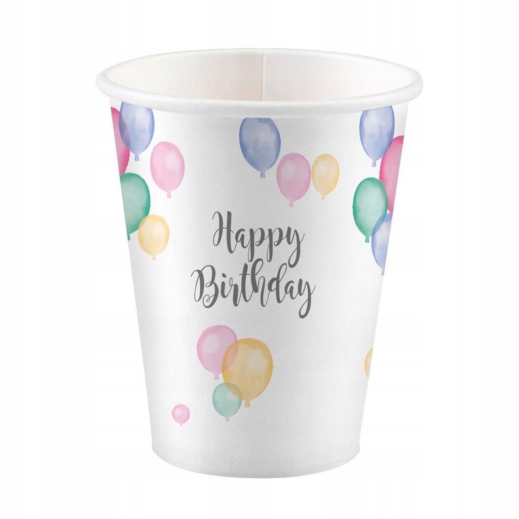 8 kubki Happy Birthday Pastel papierowe 250 ml