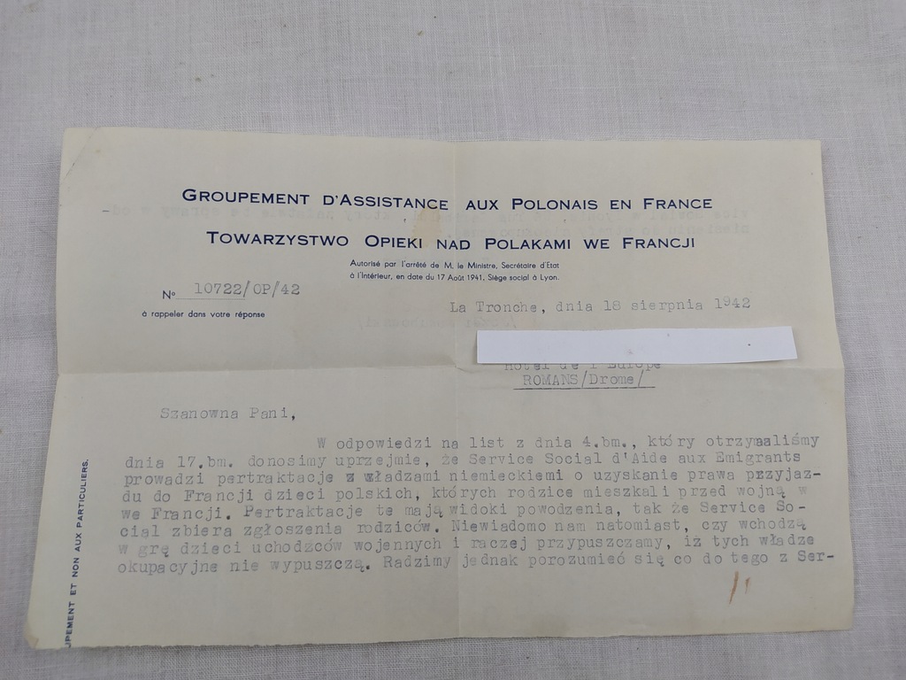 Towarzystwo Opieki nad Polakami we Francji 1942 *