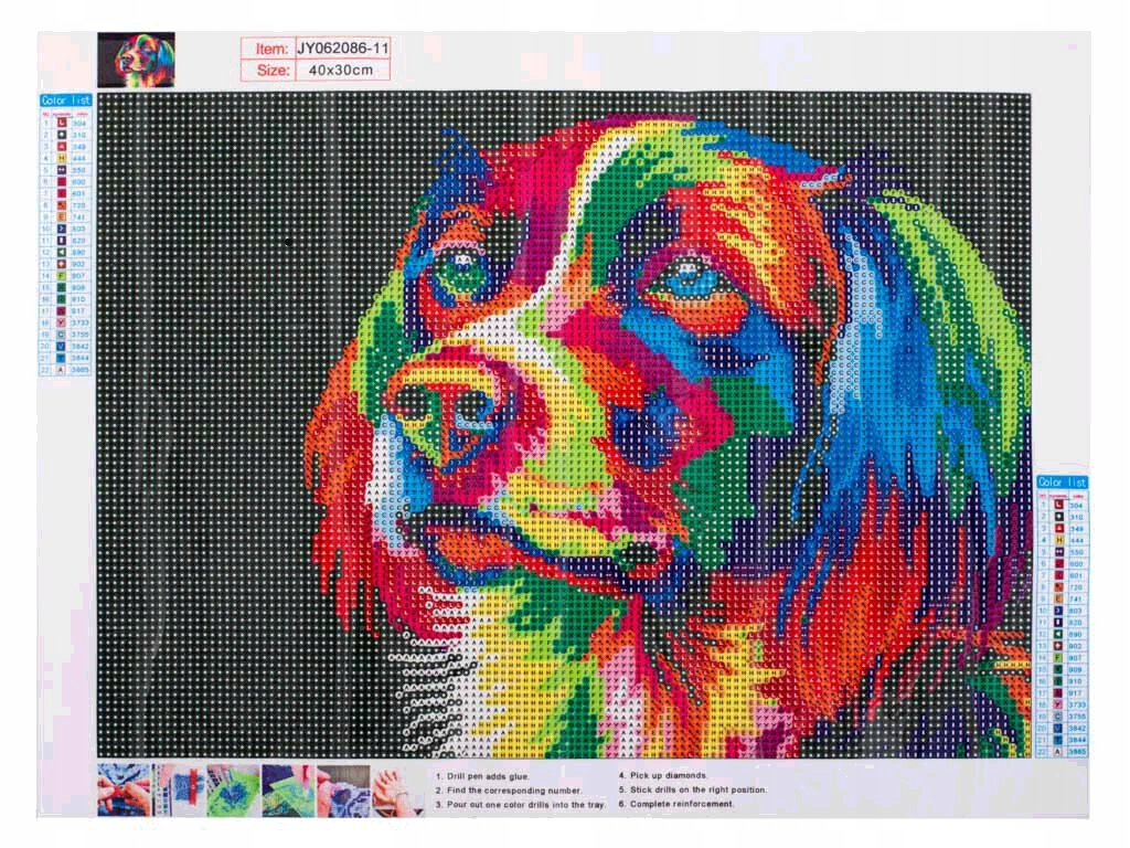 Haft diamentowy mozaika obrazek z psem 40x30cm 5D