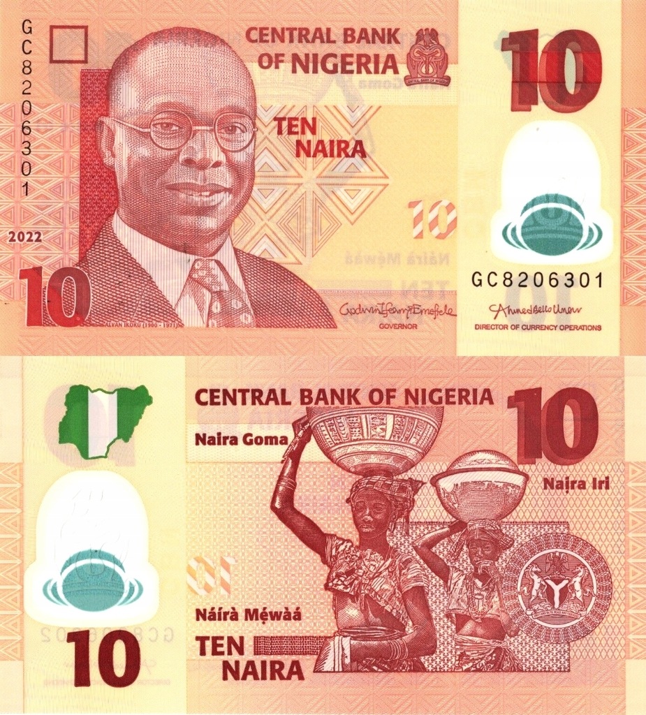 # NIGERIA - 10 NAIRA - 2022 - P-39n (P-NEW) - XF polimer OPIS!