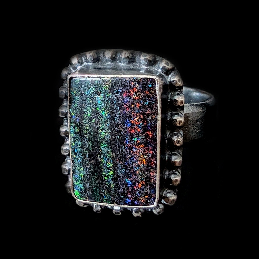 OPAL AUSTRALIJSKI MATRIX SREBRO OKSYDA UNIKAT BLASK SREBRNY PIERŚCIONEK