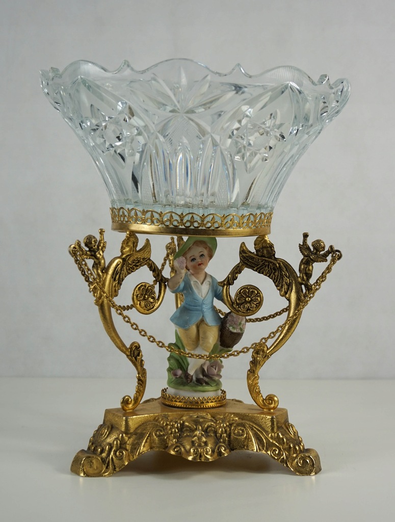 Piękna kryształowa bomboniera z porcelitem - Włochy