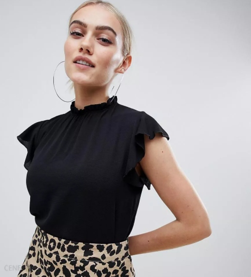 BOOHOO PETITE BLUZKA Z FALBANKĄ PRZY RĘKAWIE S