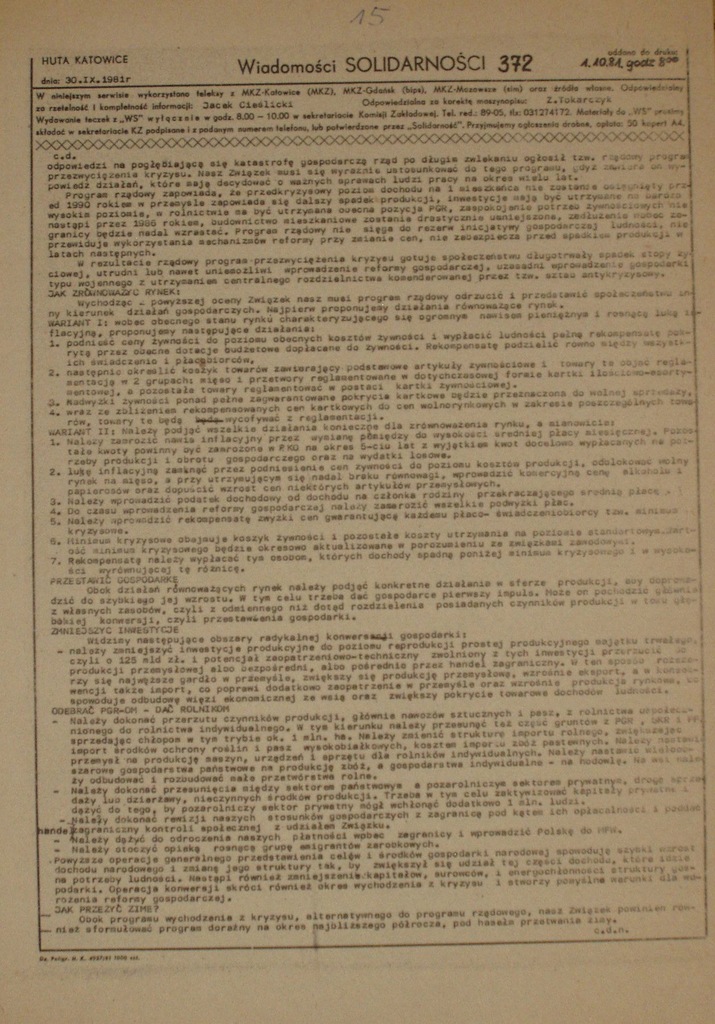 WIADOMOŚCI SOLIDARNOŚCI nr 372 i 373, Huta Katowice 1981