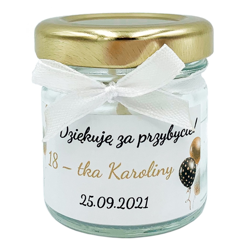 ŚWIECZKA ZAPACHOWA PODZIĘKOWANIE z okazji 18 20 30 URODZIN IMIENIN SŁOICZEK