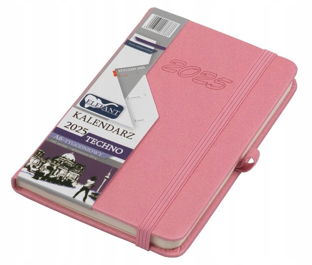 KALENDARZ 2025 A6 TYG. TECHNO RÓŻOWY ELEFANT