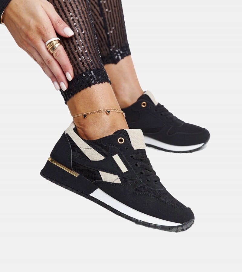 Sportowe buty damskie czarne sneakersy na platformie 28182 rozmiar 37