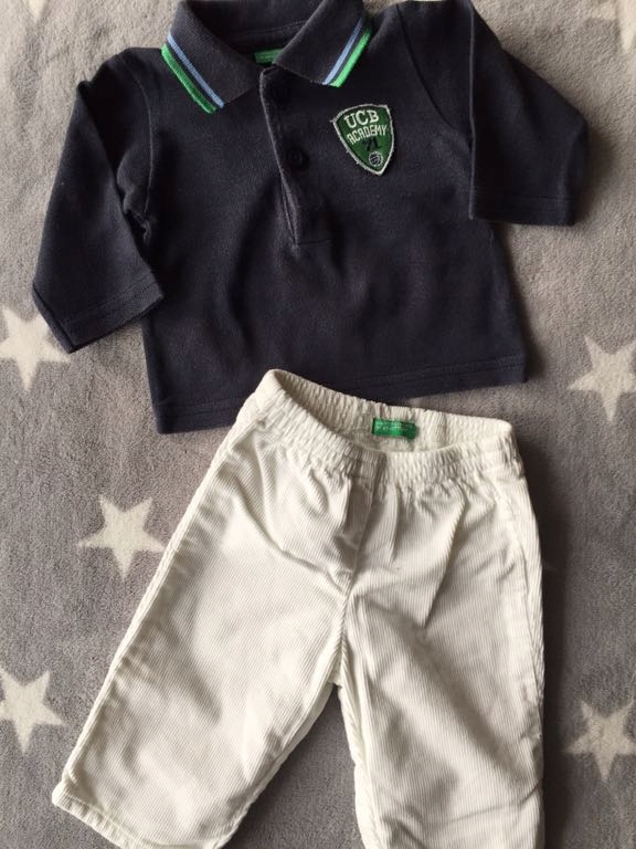 BENETTON Koszulka polo spodnie sztruksy 0-3 m