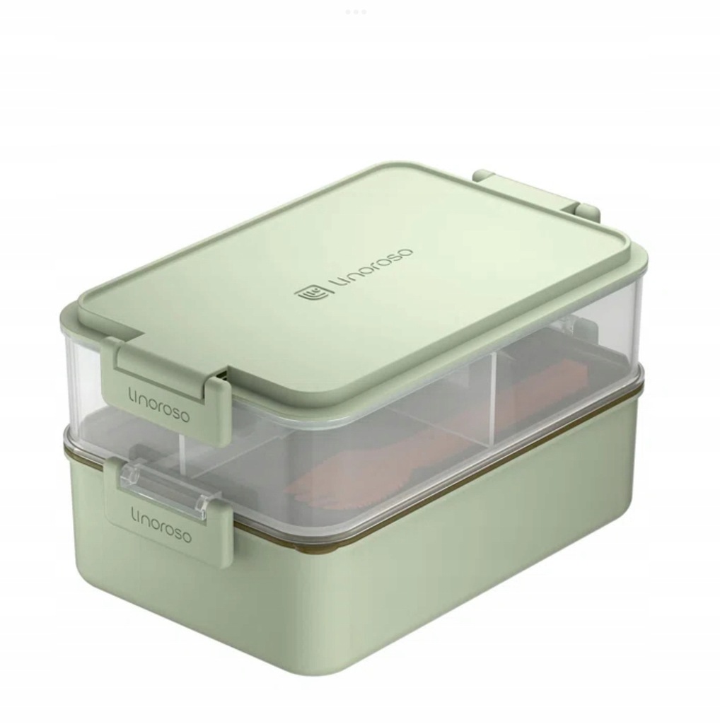Uniwersalne pojemne pudełko na lunch Linoroso, dwuwarstwowe zielone