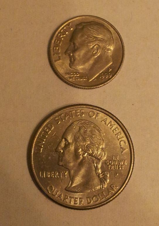 WOŚP - 25 cent 2000 + 1 dime 1999 USA
