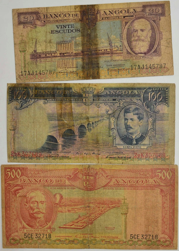 1.di.Zest.Angola, Banknoty 1956 szt.3, St.3/4
