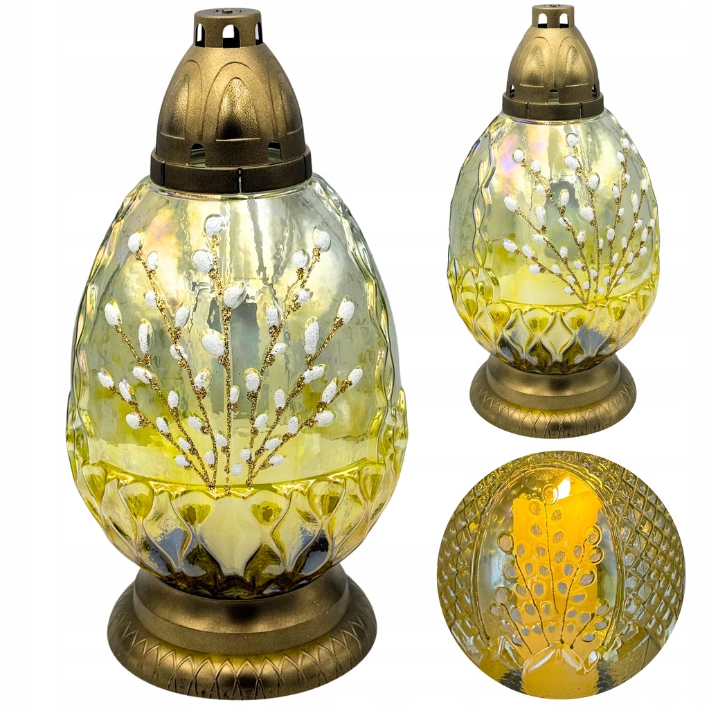 Duży Znicz Wielkanocny na Grób Znicze na Wielkanoc Żółty Lampion Malowany