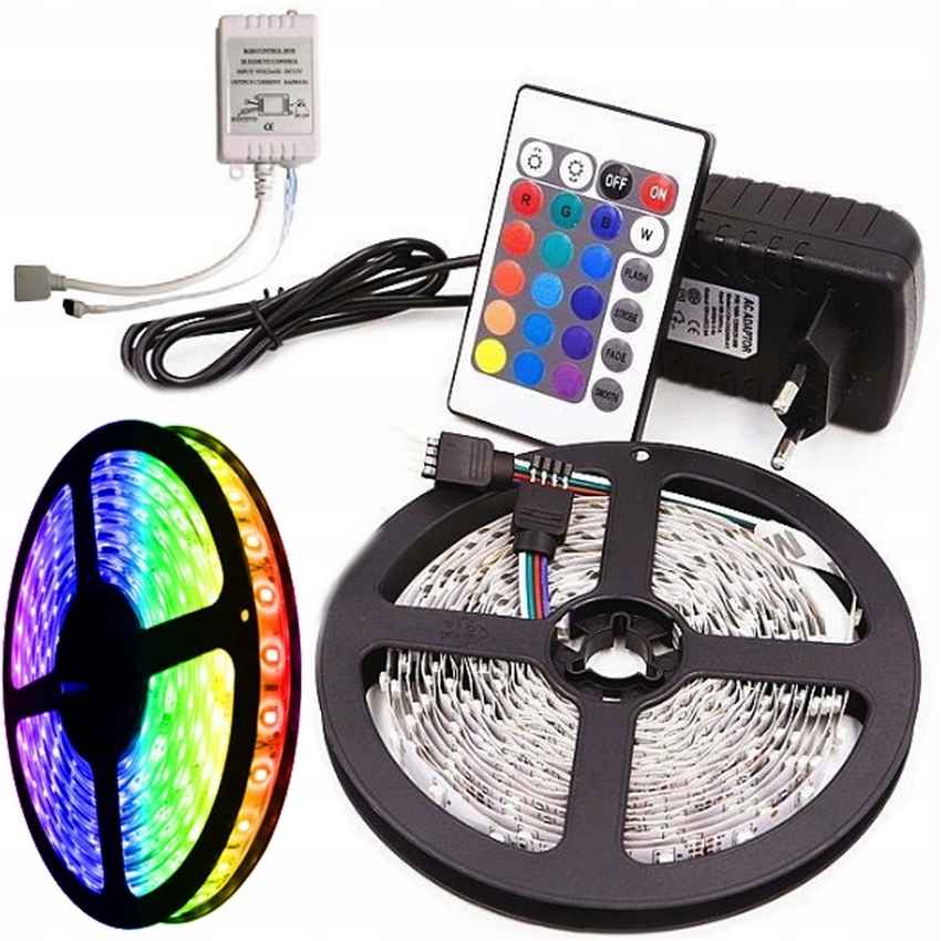 TAŚMA 300 LED SMD WODOODPORNA 5M RGB ZESTAW PILOT - 8007330669
