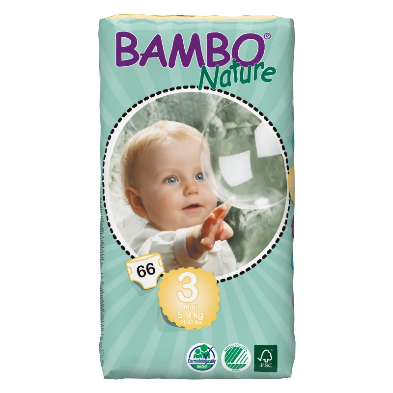 Bambo Nature pieluszki r.3 MIDI 5-9kg 66szt