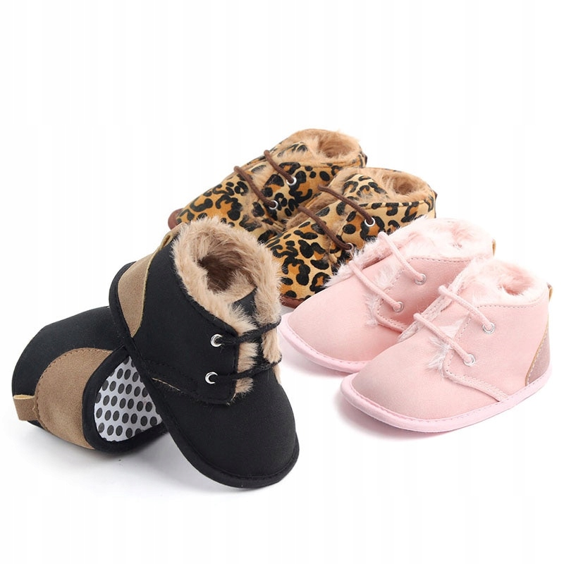 Leopard Solid Baby Shoes Soft Warm Plush Anti-slip