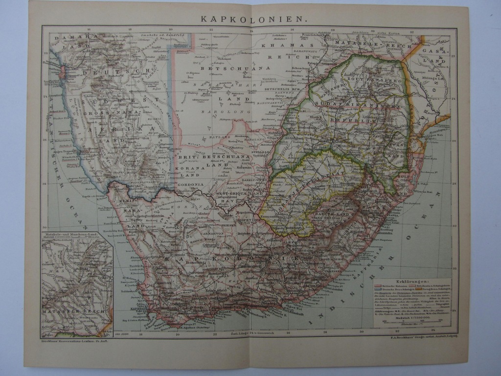 AFRYKA POŁUDNIOWA mapa 1900 r.