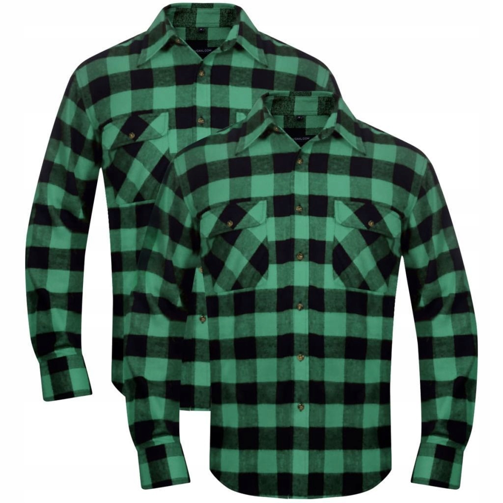 2 Męskie koszule flanelowe w zielono-czarną kratę