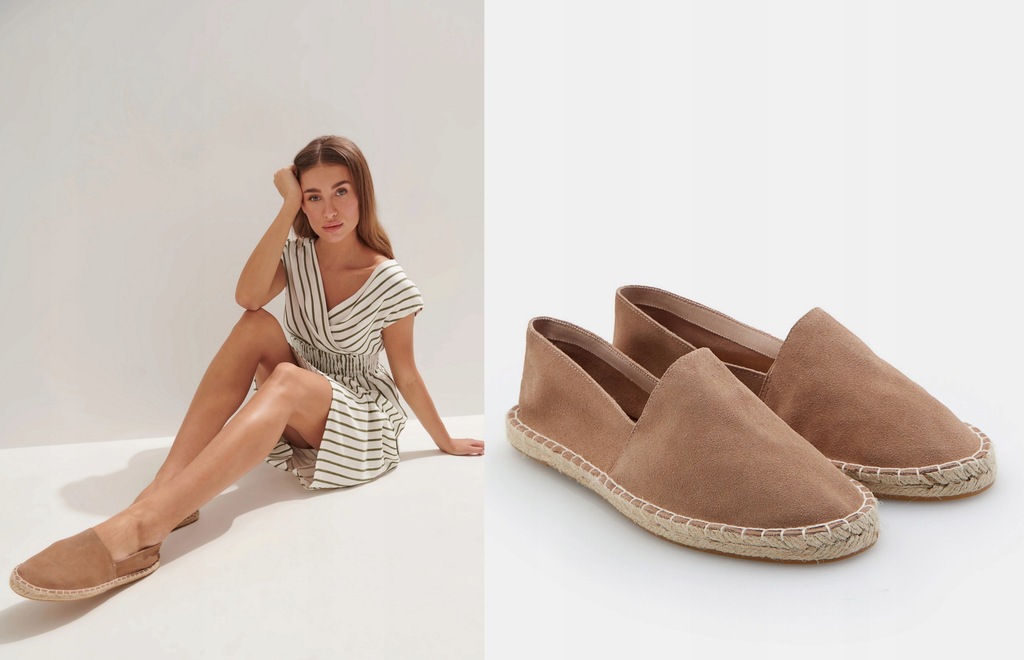 MOHITO espadryle camel beż juta 100% zamsz NOWE 40