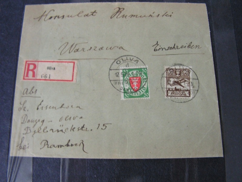 List polecony WM Gdańsk do Warszawy 1924 r.