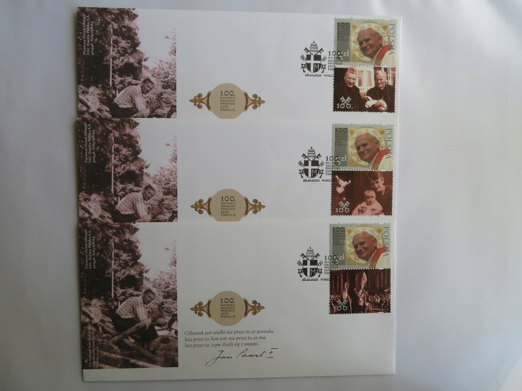 FDC 5094 - Komplet 3 kopert Jan Paweł II, 100 lat!