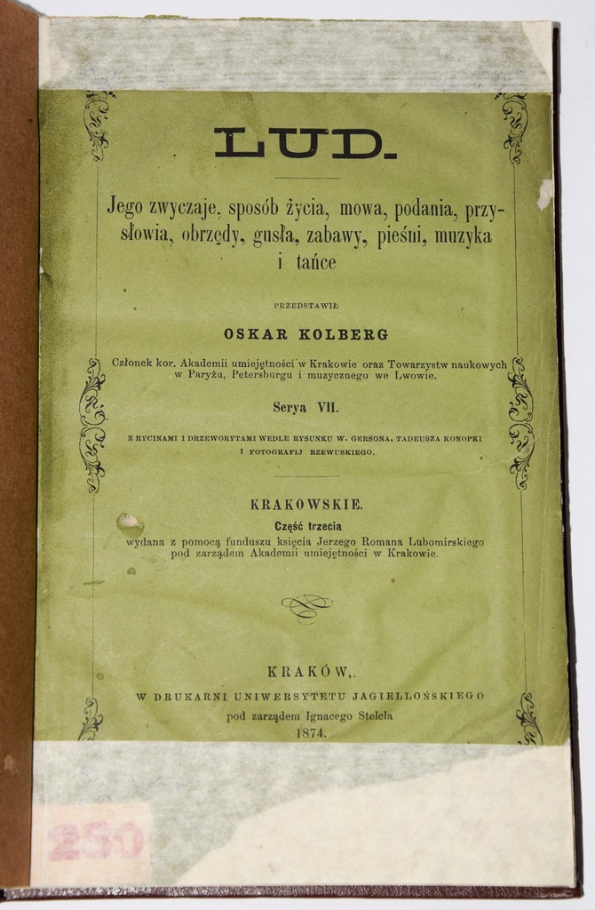 KOLBERG- Lud...Serya. VII, Krakowskie. Cz. 3. 1874