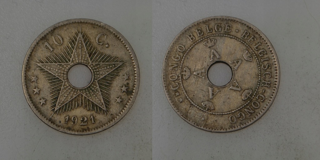 Kongo Belgijskie 10 Centimes 1921 rok