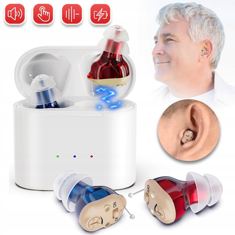 MINI APARAT SŁUCHOWY WZMACNIACZ DŹWIĘKU DLA SENIORÓW Z ŁADOWARKĄ ETUI