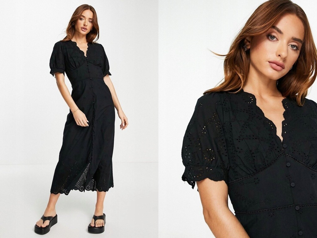 Whistles Carolyn Czarna sukienka midi z haftem XL 13146262994 oficjalne archiwum Allegro