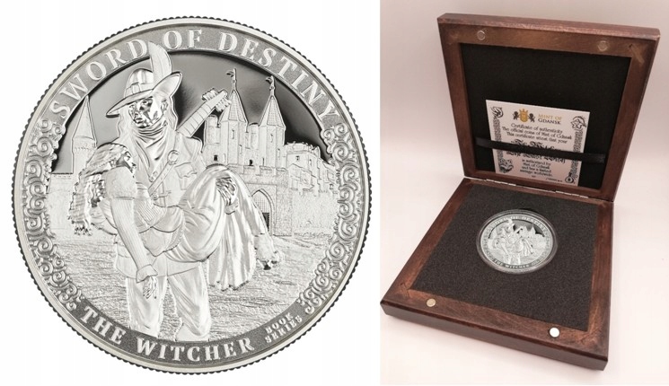 MIECZ PRZEZNACZENIA WIEDŹMIN 500 CFA srebrna moneta 1oz Ag999,9 +