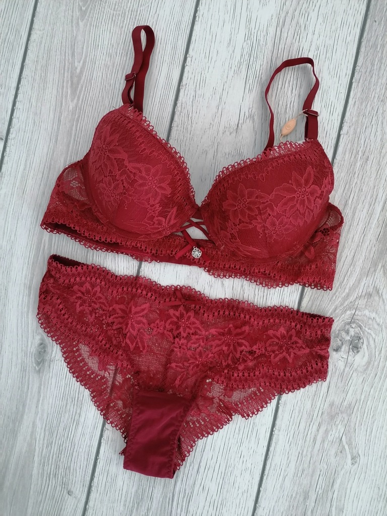 75B Piękny Komplet bielizny push-up figi S M L