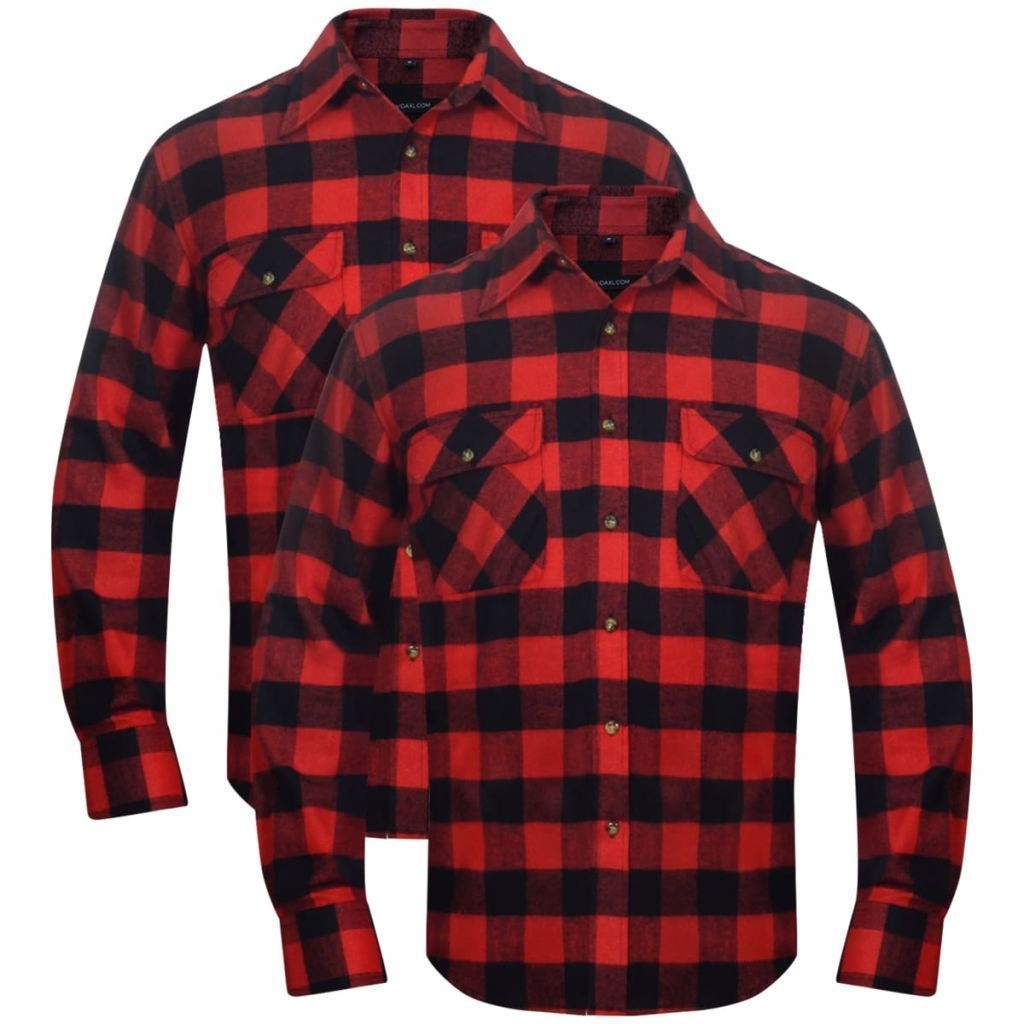 2 Męskie koszule flanelowe w czerwono-czarną kratę