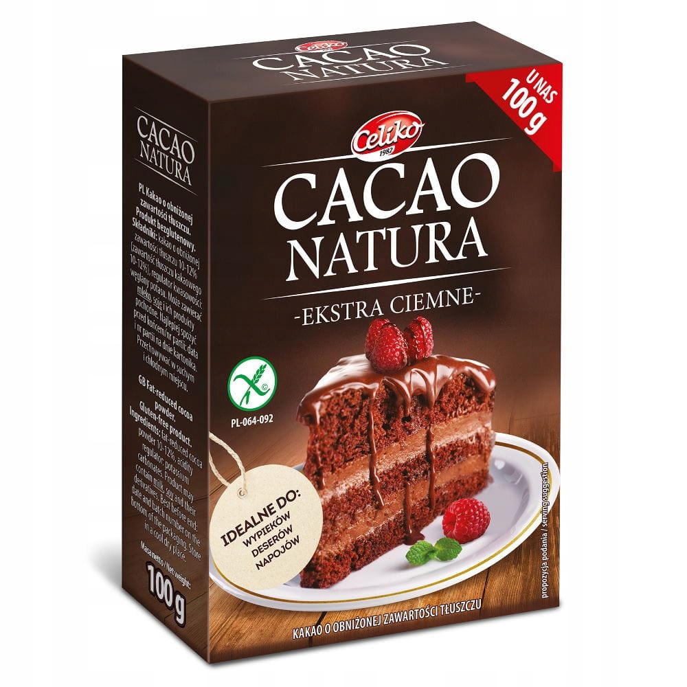 Kakao naturalne ciemne bezglutenowe 100 g celiko