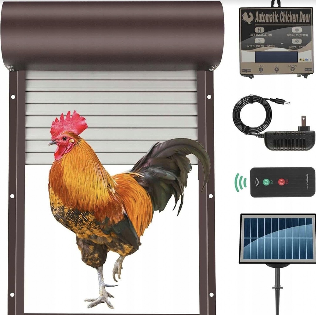 DRZWI DO KURNIKA AUTOMATYCZNE WODOODPORNE CZUJNIK ZMIERZCHU SOLARNE