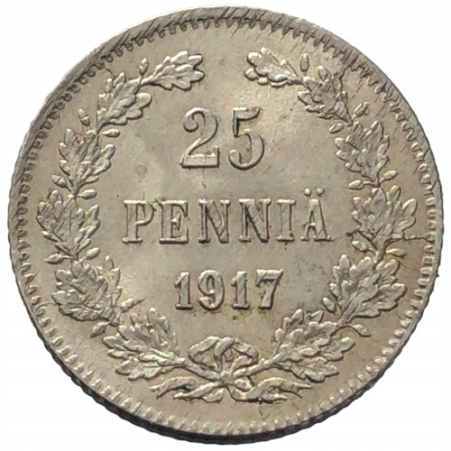 60860. Carska Finlandia, 25 pennia 1917 r. Ag , bez korony