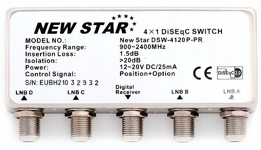 Przełącznik DiSEqC 4/1 Zewnętrzny 4 x Satelita SAT