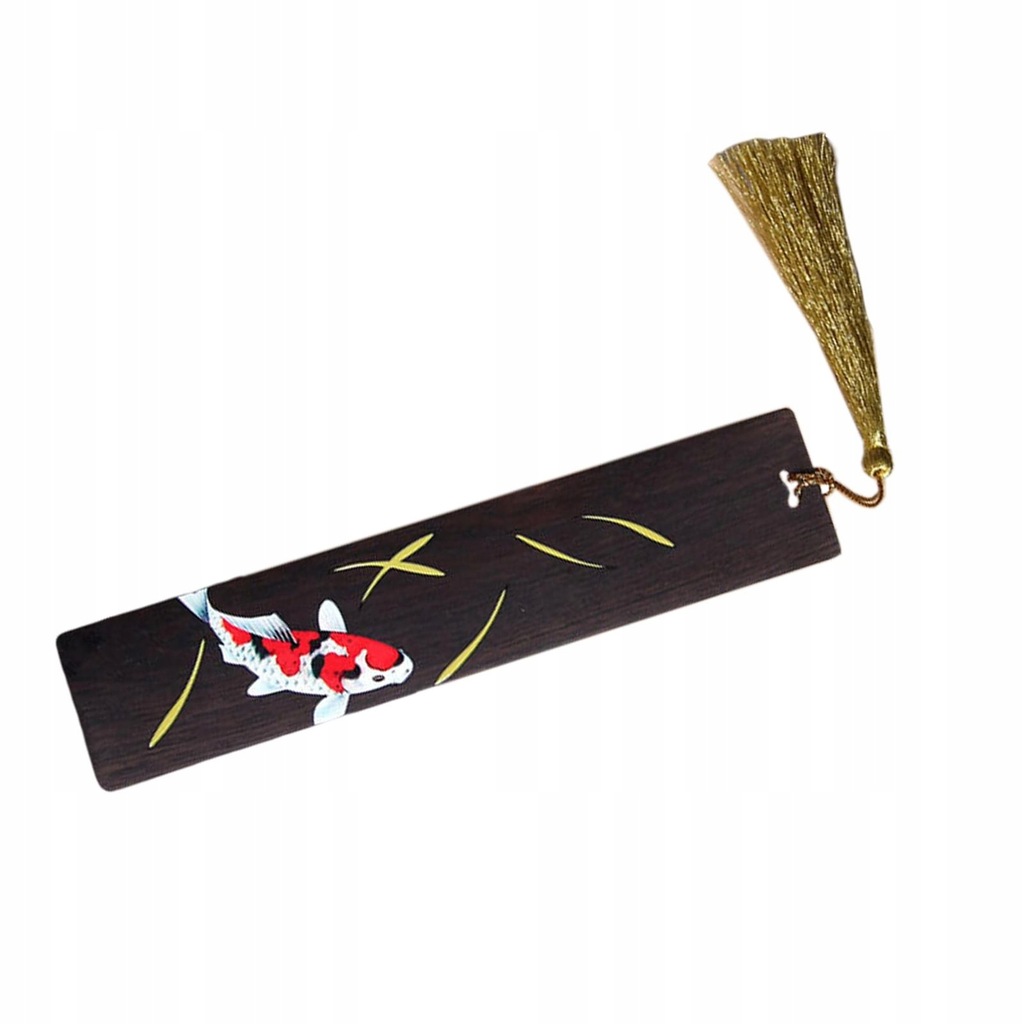 Drewniana zakładka do książki Karp Koi z frędzlami Artystyczne znaczniki do