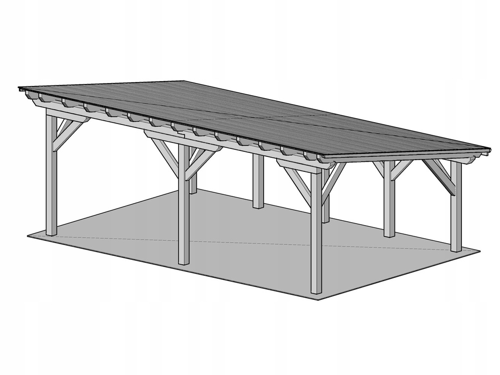 Projekt wiaty 5 x 8 z dachem jednospadowym