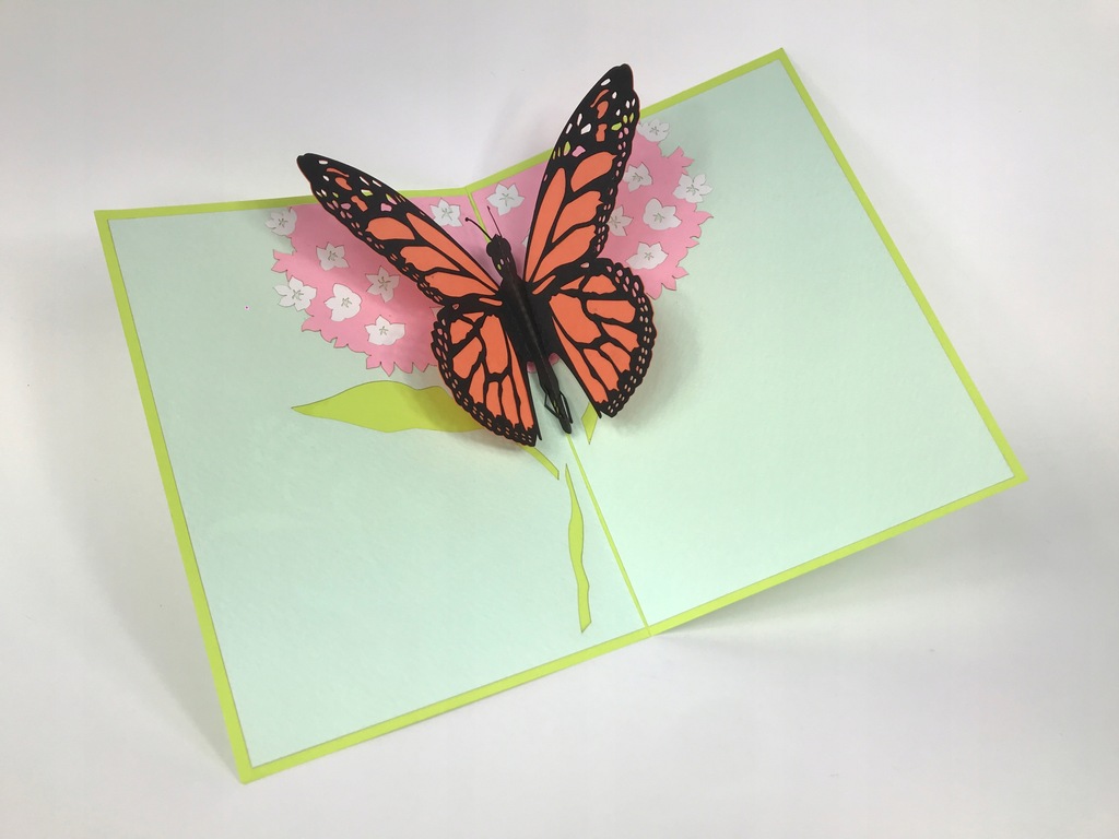 Kartka 3D pop up Piękny motyl w ogrodzie