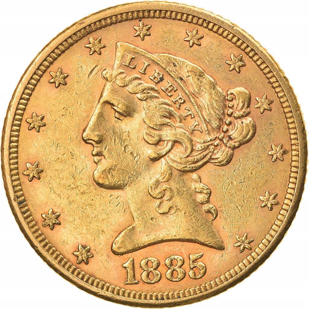 Moneta, USA, Coronet Head, $5, Half Eagle, 1885, U