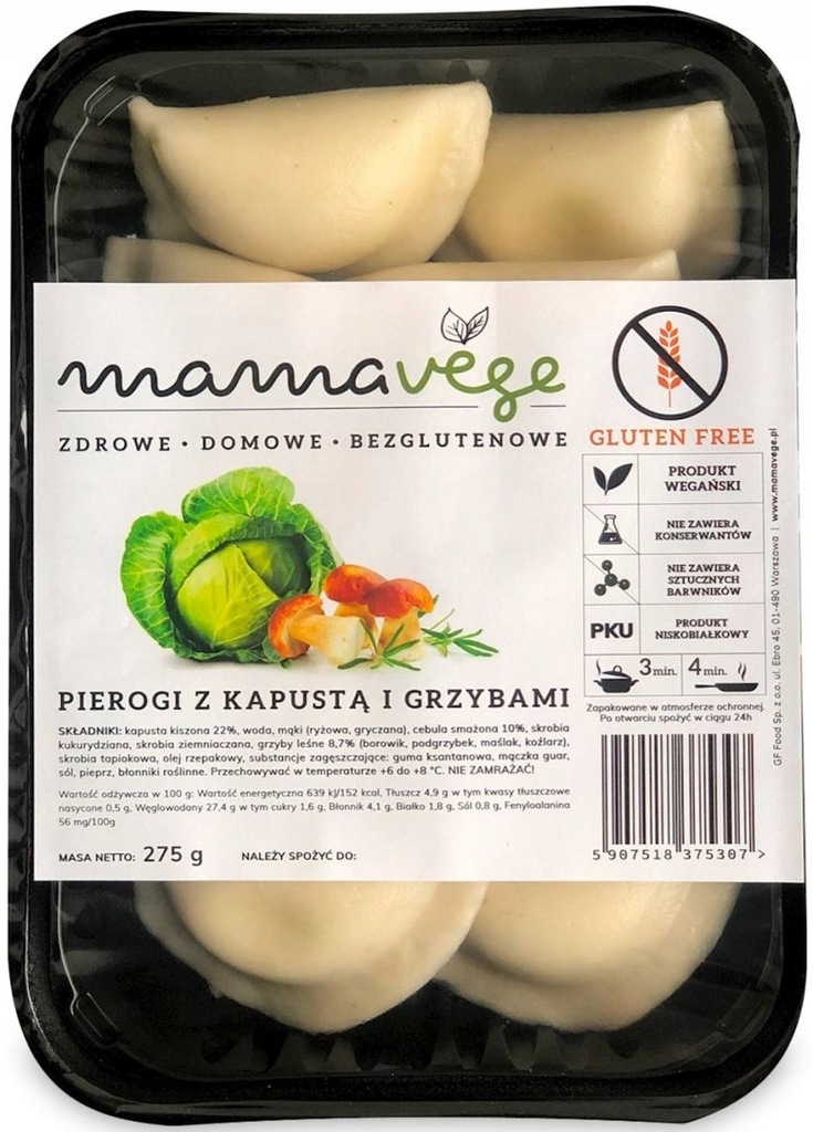 PIEROGI Z KAPUSTĄ I GRZYBAMI BEZGLUTENOWE 275 g -