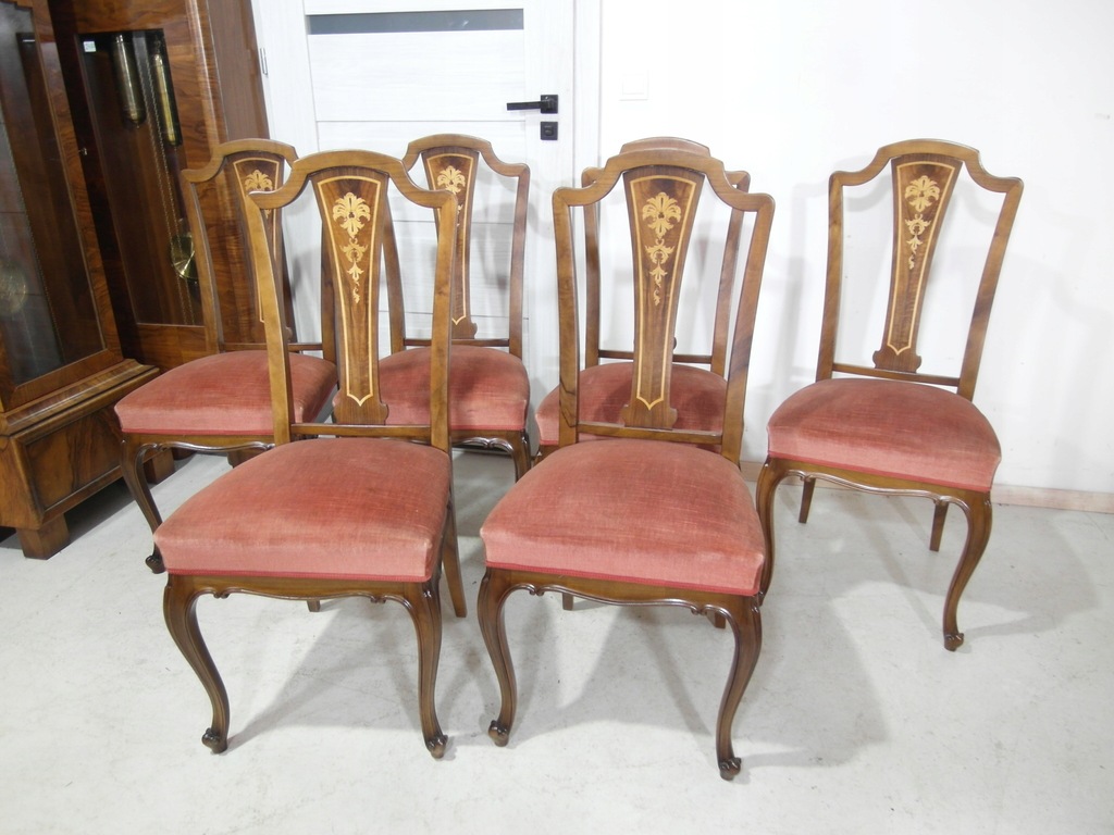 6 krzeseł - intarsjowane oparcia