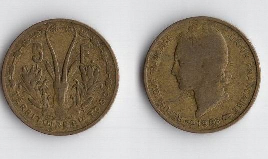 TOGO FRANCUSKIE 1956 5 FRANCS RZADKA