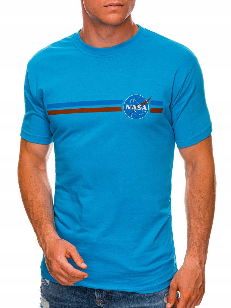 T-shirt męski z nadrukiem 1472S jasnoniebieski XL