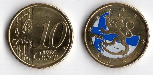 FINLANDIA 2008 10 EURO CENT OZDOBIONA FLAGĄ