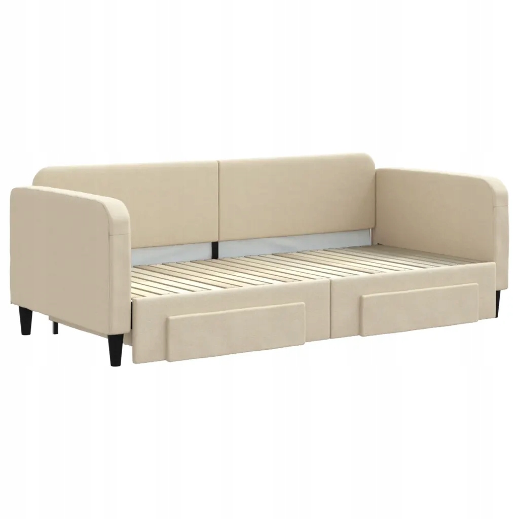 vidaXL Sofa rozsuwana z szufladami, kremowa, 90x200 cm, tkanina